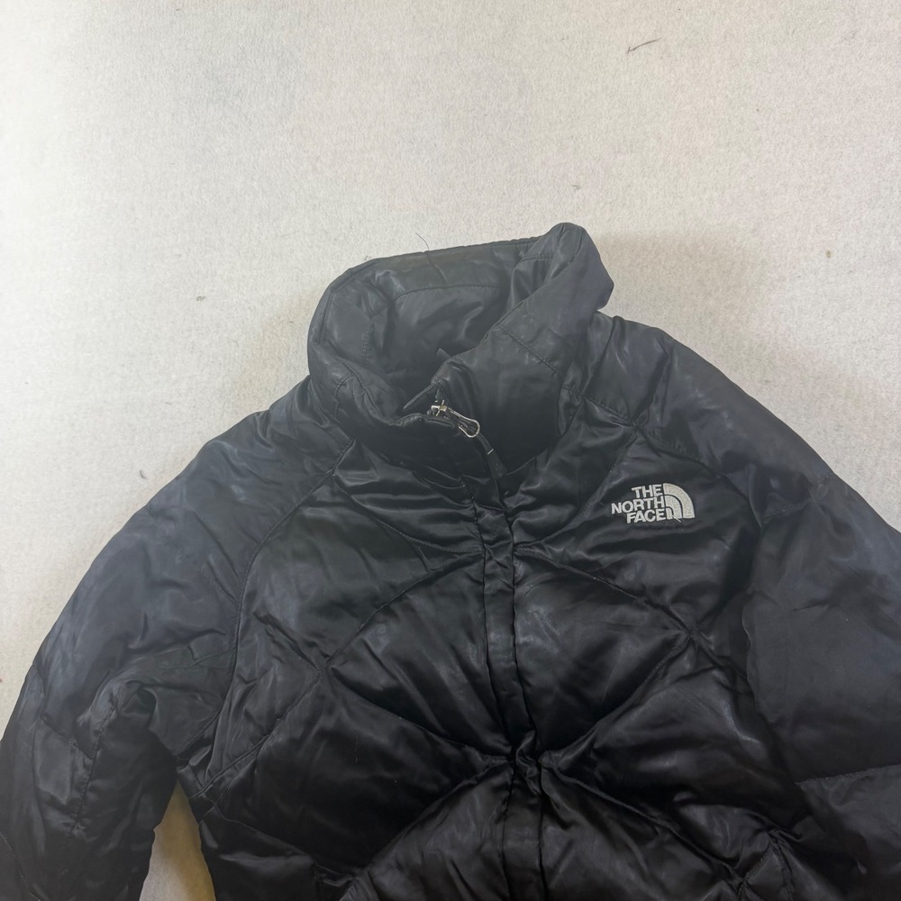 The North Face 550 Down Puffer Jacket Womens XS Black Diamond Quilted Full Zip